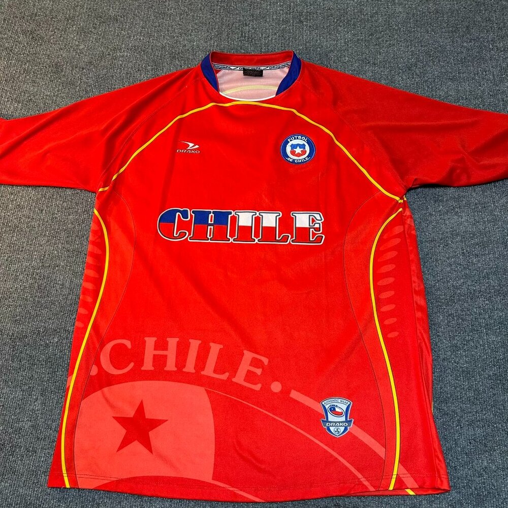 Authentic Vintage Chile Red Soccer Football Jersey Drako One Size Short Sleeve